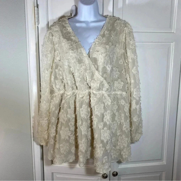 SOLD SHEIN Curve 2X Surplice Tunic Pullover Eyelash Fringe Long Sleeve Lined - Picture 1 of 6
